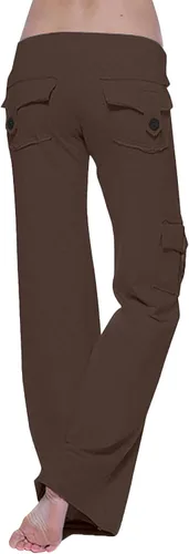 Vista 5 de Pantalones de yoga de cintura alta para mujer, pantalones de pierna ancha, pantalones cargo de talla grande con bolsillos, pantalones