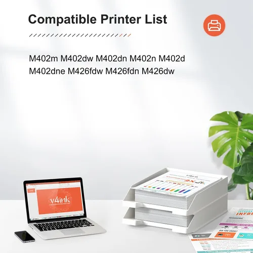 Vista 2 de v4ink Paquete de 2 cartuchos de tóner compatibles 26X de repuesto para HP 26X CF226X Cartucho de tóner negro de alto rendimiento para HP Pro M402n