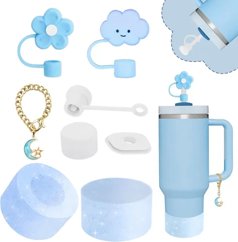 Vista 10 de Juego de accesorios para Stanley Cup, incluye 2 fundas para pajita de 0.4 pulgadas, 1 juego de tapón de silicona a prueba de derrames (juego de 3)