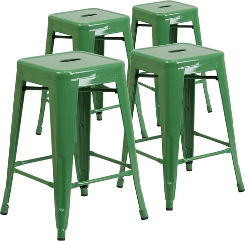Vista 46 de Taburete de 24 pulgadas de alto para interior y exterior con asiento cuadrado., Metal, Negro