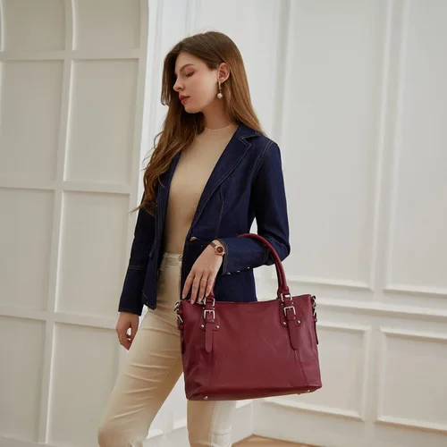 Vista 2 de Heshe - Bolso de mano para mujer, de piel con asa superior, bolso cruzado.