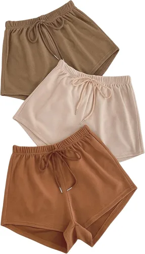 Vista 4 de MakeMeChic Paquete de 3 pantalones cortos de pista con nudo en la cintura elástica para mujer