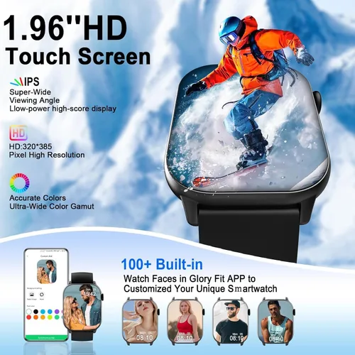 Vista 2 de Reloj inteligente (responder/hacer llamada), 1.96" HD para hombres y mujeres, nuevo reloj de fitness 2025 con más de 100 modos deportivos, monitor