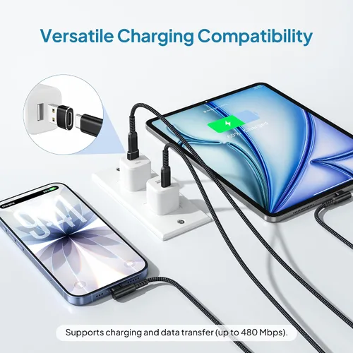 Vista 5 de Elebase para Google Pixel 9 8 USBC Cable cargador 6.6FT con adaptador USB Cable de carga USB tipo C de 90 grados para MacBook, iPad 10, iPhone Air
