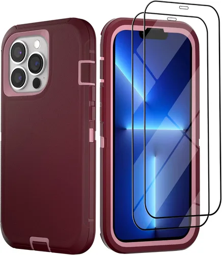 Vista 14 de Funda para iPhone 13 con 2 protectores de pantalla, resistente de grado militar, funda de cuerpo completo para hombres y mujeres (aguamarina + rosa)