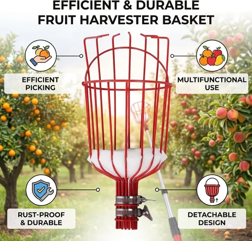Vista 2 de Cesta recolectora de frutas, cesta cosechadora de frutas con cojín para evitar moretones, recogedor de frutas desmontable, accesorio para Rojo
