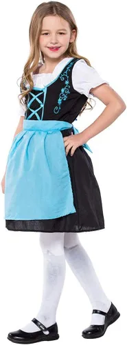 Vista 2 de ABOOFAN Vestido para niñas Oktoberfest disfraz de niña de cerveza vestido de fraulein bávaro disfraz de sirvienta de bar azul negro talla L