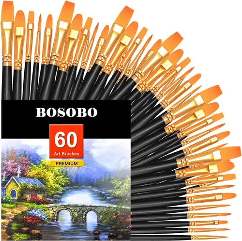 Vista 15 de BOSOBO Juego de pinceles de pintura, 10 pinceles de punta redonda puntiaguda, pinceles de nailon para artistas de cabello acrílico, acuarela