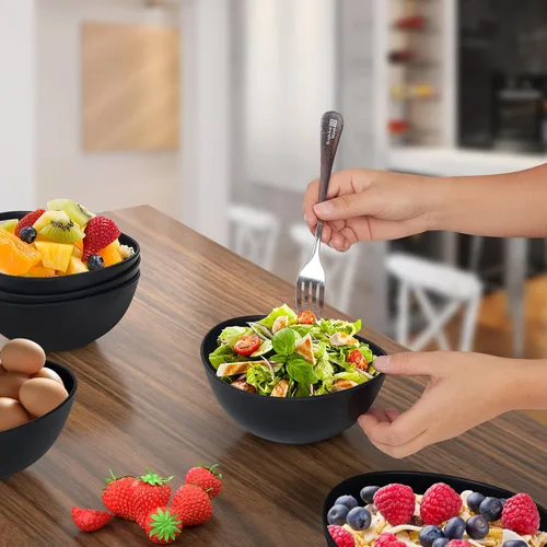 Vista 5 de Juego de 6 lazos de fibra de bambú de 6.2 pulgadas, cuencos de sopa de 24 onzas para servir ensalada, aperitivos, guarniciones, cuencos modernos