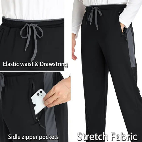 Vista 4 de SPOSULEI Men's Sweatpants with Zipper Pockets Open Bottom Athletic Pants for Jogging, Workout, Gym, Running, Training