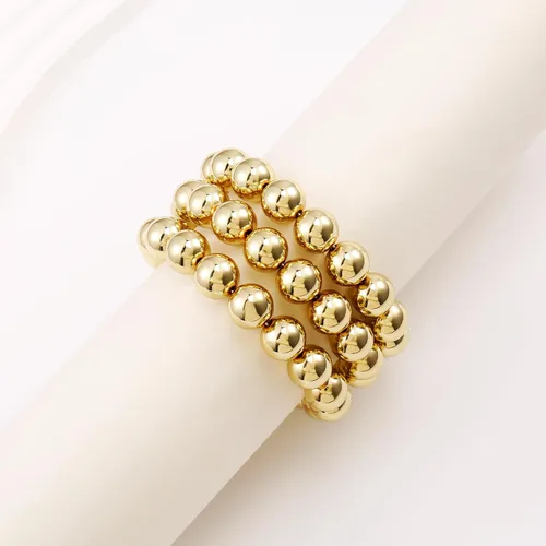 Vista 3 de Brazalete de oro para mujer, grueso, curvado, apilable, chapado en abalorios, pulseras elásticas