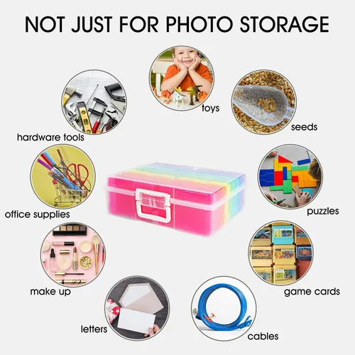 Vista 4 de Estuche de almacenamiento de fotos de 4 x 6 pulgadas con asa, 16 organizadores interiores de fotos, cajas de almacenamiento extra grandes