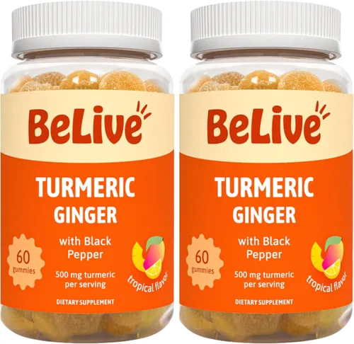 Vista 10 de BeLive Curcumina de cúrcuma con pimienta negra y jengibre, 60 gomitas I suplemento de cúrcuma y jengibre para apoyo inmunológico, piel saludable