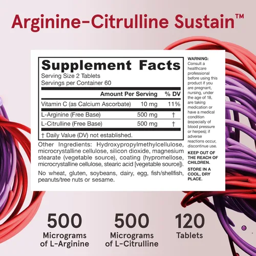 Vista 6 de Jarrow Formulas Arginina-Citrulina Sustain - Suplemento apoya la producción de óxido nítrico, el flujo sanguíneo y la salud cardiovascular - Fórmula