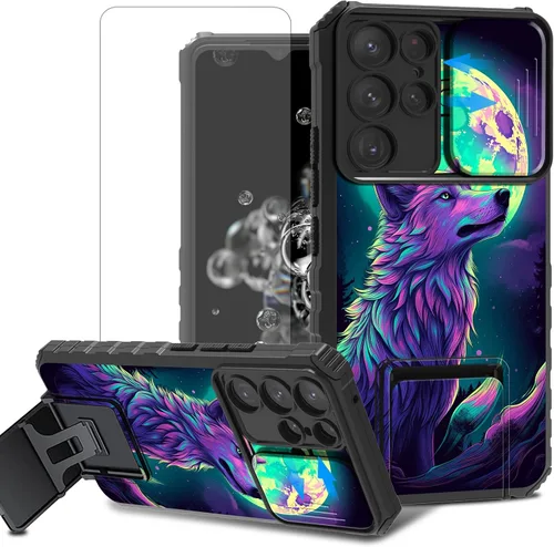Vista 72 de Funda para teléfono Samsung Galaxy A15 5G con protector de pantalla con cubierta deslizante para cámara y soporte de doble capa híbrida resistente a