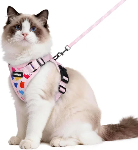 Vista 89 de rabbitgoo Cat Harness and Leash Set, Escape Proof Vest, XXS, Berry Pounce Soft Breathable Mesh, No-choke Adjustable Fit, Snap Buckles, Sturdy