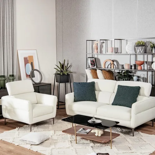 Vista 9 de Giantex Sofá biplaza tapizado con reposacabezas elevable y patas de metal, cómodo cojín de esponja CertiPUR-US, sofá de 2 plazas para sala de estar