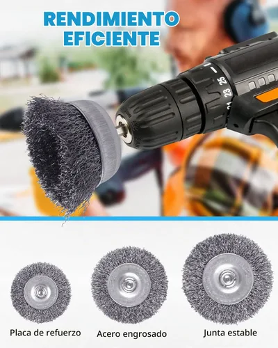 Vista 6 de Rocaris Juego de 24 cepillos de rueda de alambre para taladro con vástago