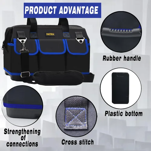 Vista 6 de FASTECH Bolsa de herramientas de 22 pulgadas, kit de herramientas de boca ancha impermeable, organizador de bolsa de herramientas resistente
