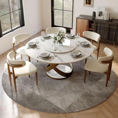 Vista 16 de POVISON Juego de 4 sillas de comedor redondas de lino y algodón con mesa de comedor de vidrio (mesa de comedor de 51 pulgadas + 4 sillas)