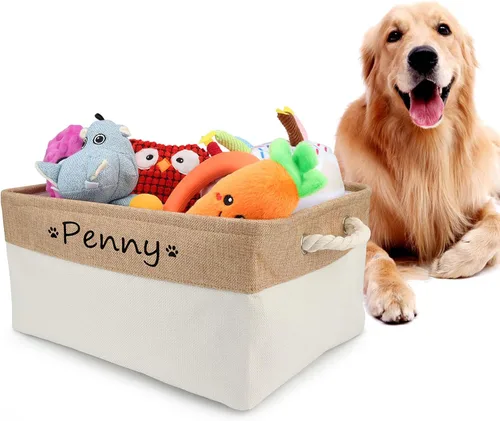 Vista 7 de Cesta de almacenamiento personalizada de juguetes para perros, plegable, caja de almacenamiento con nombre de la mascota, organizador para juguetes