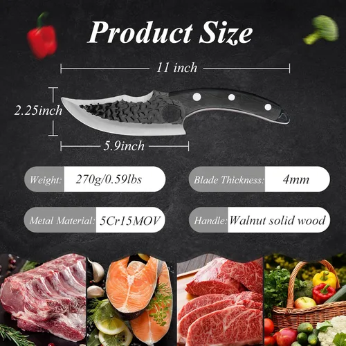 Vista 2 de Cuchillo de chef forjado a mano, cuchillo vikingo de 6 pulgadas con funda de cuero, cuchillo de cocina de acero japonés hecho a mano, cuchillo