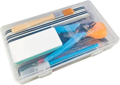 Vista 4 de Juego de 28 herramientas básicas de modelador, compatible con Gundam, kit de herramientas con caja de plástico, modelo de pasatiempo, montaje