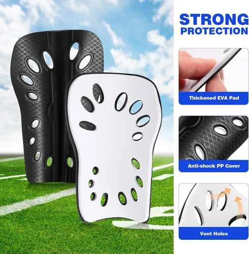 Vista 2 de Artibetter 2 pares de espinilleras de fútbol para niños con correas ajustables, equipo de fútbol perforado transpirable para niños y niñas,