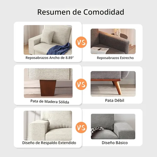 Vista 5 de DOPEDIO Sofá biplaza moderno para sala de estar, sillón reclinable de chenilla, funda extraíble, cojines de resorte, marco de madera maciza, fácil