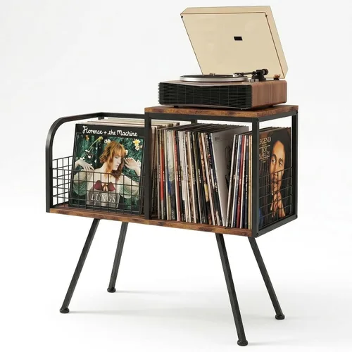 Vista 15 de Faesun Soporte para tocadiscos con almacenamiento para más de 100 discos de vinilo, soporte giratorio industrial con estante de almacenamiento