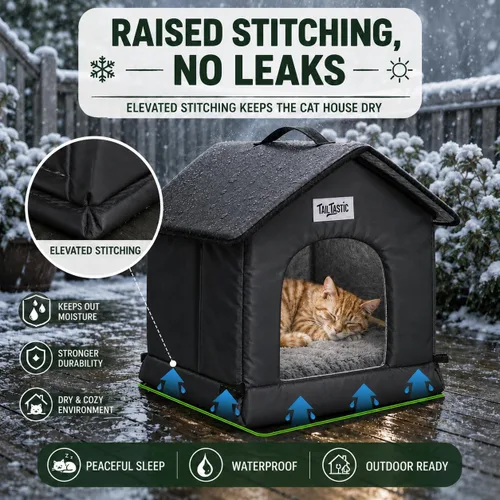 Vista 4 de Casa para gatos al aire libre resistente a la intemperie y aislada, base sin costuras que se mantiene seca, fácil montaje, refugio cálido para gatos