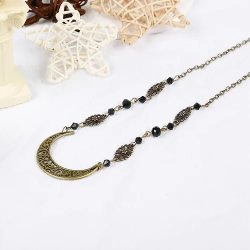 Vista 8 de WOVOWOVO Cadena de cabeza de luna creciente bohemia para mujeres y niñas, de cristal, Halloween, cosplay, diadema para la frente, cadenas circulares