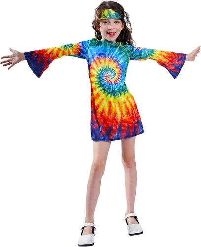 Vista 4 de Vestido hippie niña niños 60s 70s flor poder trajes