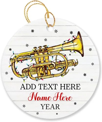 Vista 10 de Adorno de Navidad personalizado de acordeonista que toca acordeón, nombre personalizado y año, adorno de Navidad para acordeonista, instrumento