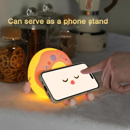 Vista 3 de Lámpara de dona - Regalo de luz nocturna LED de silicona para niños y niñas, luz nocturna linda recargable para decoración de habitación de niños