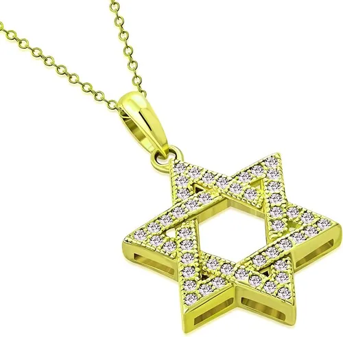Vista 10 de Collar con colgante de plata de ley 925 con estrella judía de David con circonita cúbica blanca