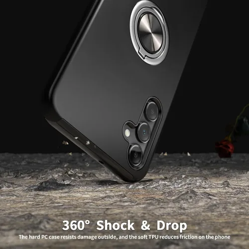 Vista 8 de Funda para Galaxy A13 5G con protector de pantalla (vidrio templado), funda híbrida 2 en 1 protectora delgada y resistente con anillo magnético Negro