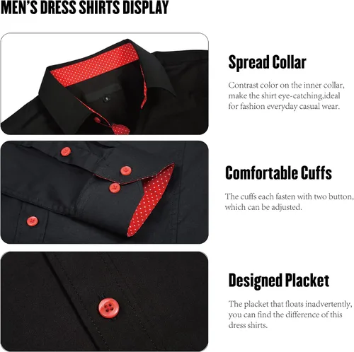 Vista 3 de SAMERM Camisa de vestir para hombre, ajuste regular, manga larga, con botones, para hombre (S-2XL)