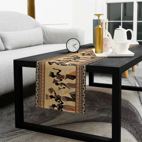 Vista 5 de Camino de mesa de mujer africana y manteles individuales para mesa de comedor, camino de mesa de tribu étnica de arte americano de 90 pulgadas