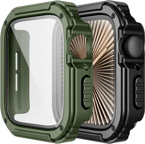 Vista 13 de Adepoy Paquete de 2 fundas resistentes compatibles con Apple Watch de 1.496 pulgadas Series 3/2/1 con protector de pantalla de vidrio templado