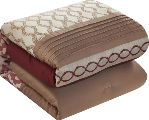 Vista 3 de Stratford Park Juego de ropa de cama cálido y vibrante de 10 piezas, color borgoña, tamaño Queen, cálido, 100% poliéster, falda de cama, almohadas