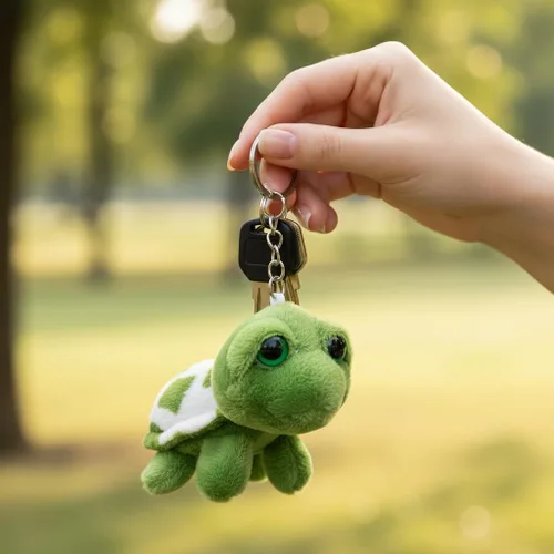 Vista 3 de Jowxsx Mini criaturas marinas verde tortuga muñeca llavero regalo peluche llavero de dibujos animados bolsa colgante auto animal decoración coche