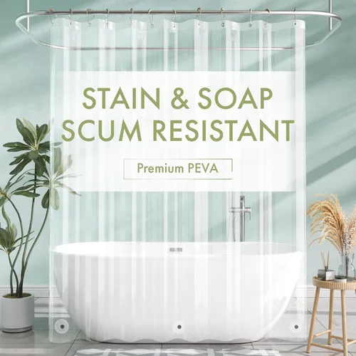 Vista 32 de AmazerBath Forro de cortina de ducha, 72x72 Forros de cortina de ducha beige, Forro de ducha de plástico ligero, Bonitas cortinas de ducha PEVA