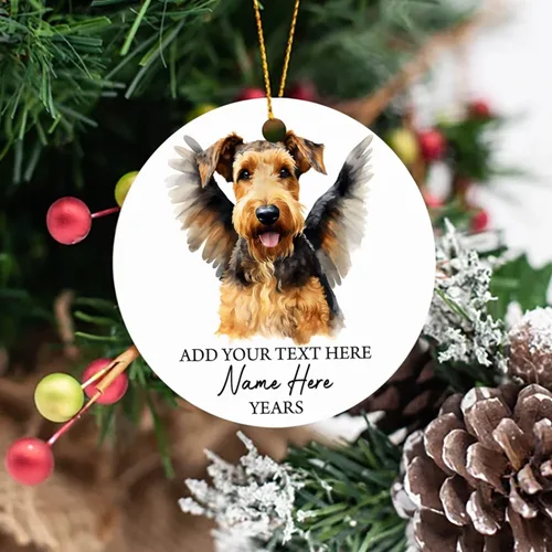 Vista 5 de Airedale Terrier - Adorno personalizado de alas de ángel para perro, regalo de pérdida de condolencias de mascotas, adorno de Navidad conmemorativo