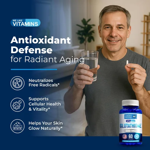 Vista 4 de We Like Vitamins Suplemento de glutatión certificado NSF 500 mg - 60 cápsulas de L-glutatión reducido para apoyo antioxidante e inmunológico