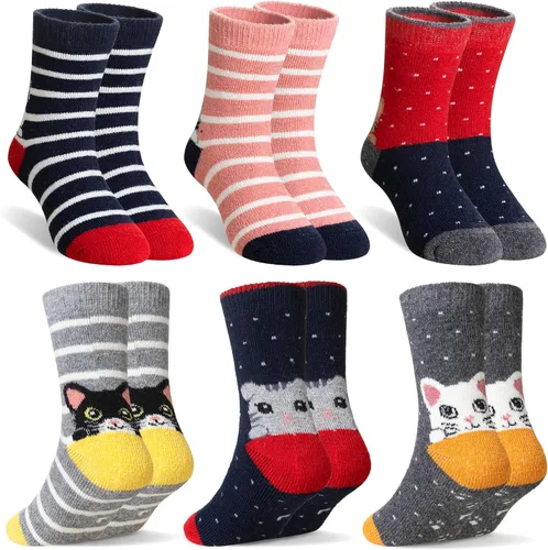 Vista 26 de SeeyAN Calcetines de lana merino para niños y niñas, botas de senderismo, térmicos, cálidos, acogedores, suaves, gruesos, 6 pares