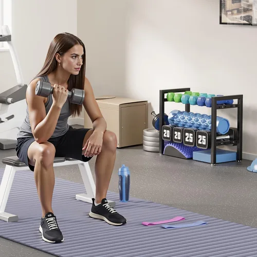 Vista 5 de Dumbbell Rack 2-Tier Adjustable Weight Rack For Home Gym Dumbbells Kettlebell (Rack Only)