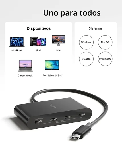 Vista 6 de Belkin Connect Hub USB C de 4 Puertos - Adaptador Multipuerto Dongle con 4 Puertos USB C 3.2 Gen 2 - Transferencia de Datos de Alta Velocidad de 10G