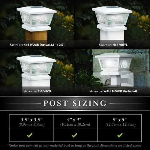Vista 3 de Classy Caps Fairmont - Tapa solar para poste y lámpara de pared, se adapta a postes de cubierta y valla de 3.5 x 3.5 pulgadas, 4 x 4 pulgadas y 5 x