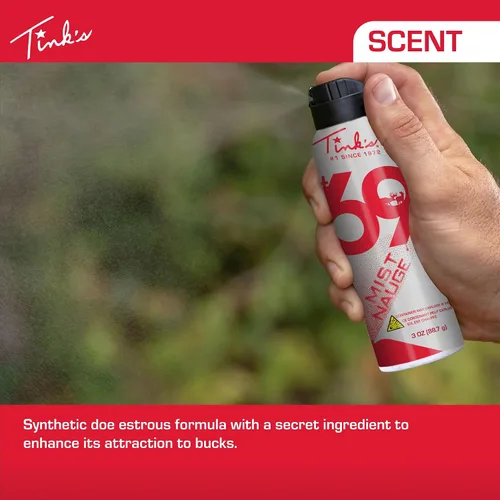 Vista 3 de TINK'S Synthetic #69 Doe-in-Rut Orina de Cierva en Celo Spray en Aerosol Atrayente de Ciervos para la Caza (85 ml de lata) - Olores Superiores